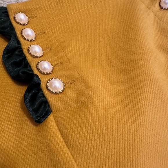 The Moon Mustard Yellow Skirt with Pearl Button & Satin Ruffle Detail. Size M. - Picture 3 of 6